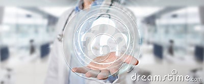 Doctor using digital question marks interface 3D rendering Stock Photo