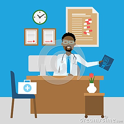 Doctor in the cabinet. Vector Illustration