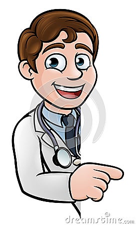 Doctor Cartoon Character Pointing Sign Vector Illustration