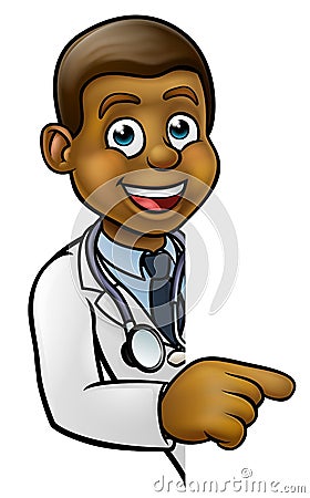 Doctor Cartoon Character Pointing Sign Vector Illustration