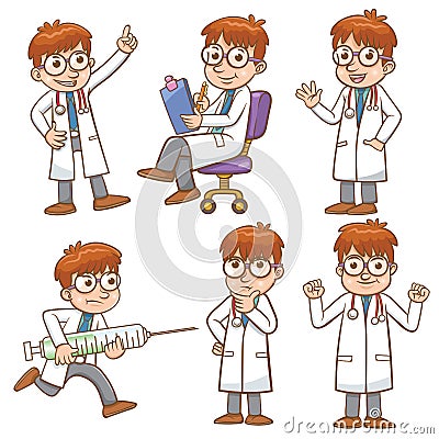 Doctor cartoon character set Vector Illustration
