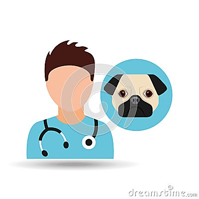 Doctor cartoon veterinarian dog pug Vector Illustration