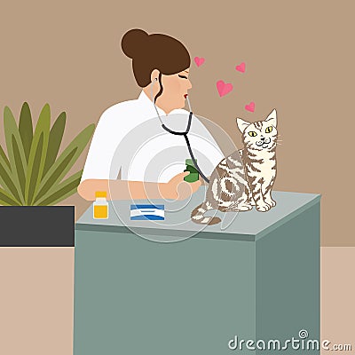 Doctor cat veterinarian nurse examining Vector Illustration