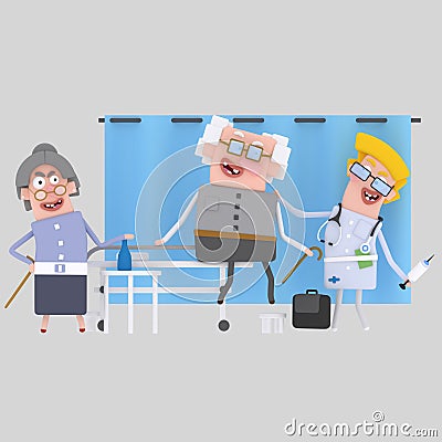 Doctor checking old man patient Cartoon Illustration