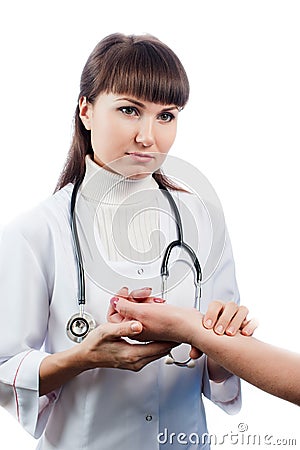 Doctor checking pulse Stock Photo