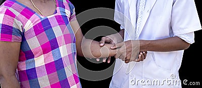 Doctor checking woman patient arterial blood pressure. Health care Stock Photo