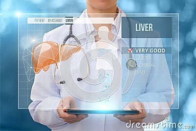 Doctor checks the health of the liver . Stock Photo