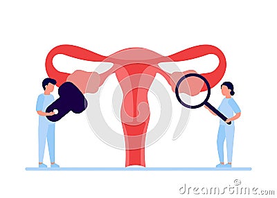 Doctor checkup reproductive system of woman. Health and disease uterus and ovary internal organ. Polycystic ovary Vector Illustration