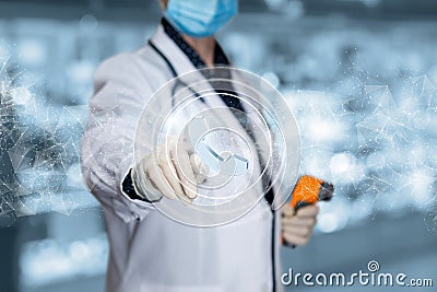 Doctor clicks on the call icon on a blurred background Stock Photo