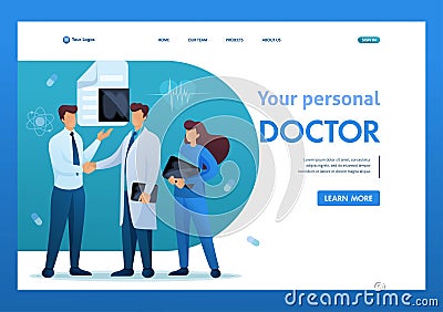 Doctor communicates with the patient. Health care concept. Flat 2D character. Landing page concepts and web design Vector Illustration