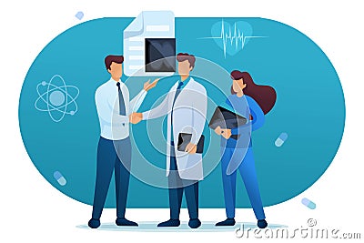 Doctor communicates with the patient. Health care concept. Flat 2D character. Concept for web design Vector Illustration