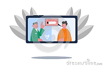Doctor communicates with patient online. Private dialogue with therapist via video call Vector Illustration