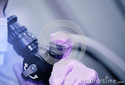 Doctor conducts a study using the device Stock Photo