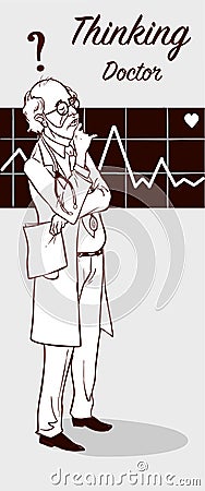 Doctor Confused Thinking Medical Vector Illustration