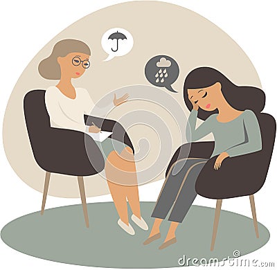 Doctor In Consultation With Depressed Female Patient Vector Illustration