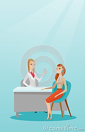 Doctor consulting female patient in office. Vector Illustration