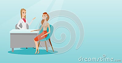 Doctor consulting female patient in office. Vector Illustration