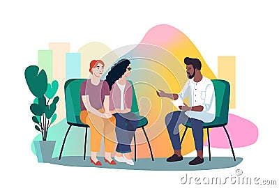 Doctor consulting LGBT couple of women in medical clinic with rainbow background. Medicine healthcare for lesbian people Vector Illustration