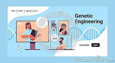 doctor consulting patients during video call DNA testing genetic engineering diagnosis online consultation concept Vector Illustration