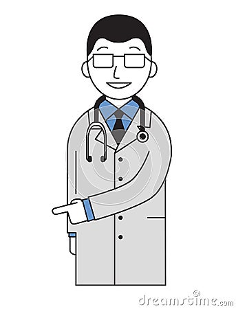 Doctor consulting and pointing out. Cartoon design icon. Flat vector illustration. Isolated on white background. Vector Illustration