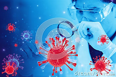 Doctor with Coronavirus 2019-nCoV Corona virus outbreaking. Epidemic virus Respiratory Syndrome. China Covid Sars Mers Virus study Stock Photo