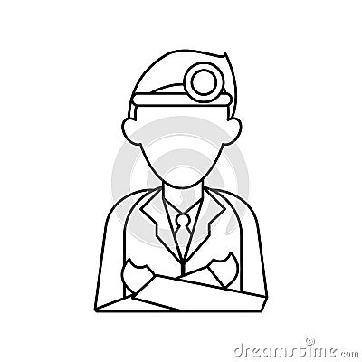 Doctor crossed arms wearing head mirror medical consultation outline Vector Illustration