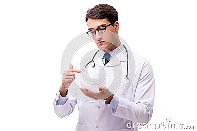 The doctor with crystal ball isolated on white background Stock Photo