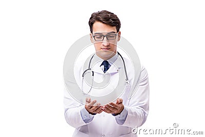 The doctor with crystal ball isolated on white background Stock Photo