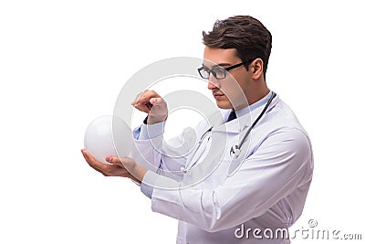 The doctor with crystal ball isolated on white background Stock Photo