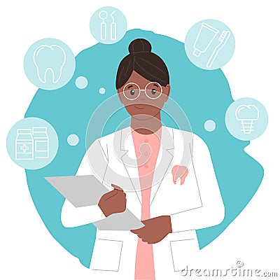 Woman Dentist. International Doctor`s Day. Vector Illustration