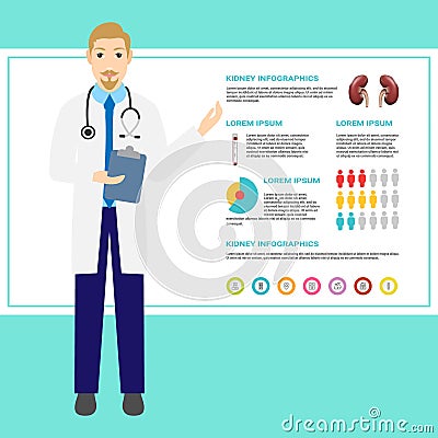 Doctor for a description of the kidney diseases. Vector Vector Illustration