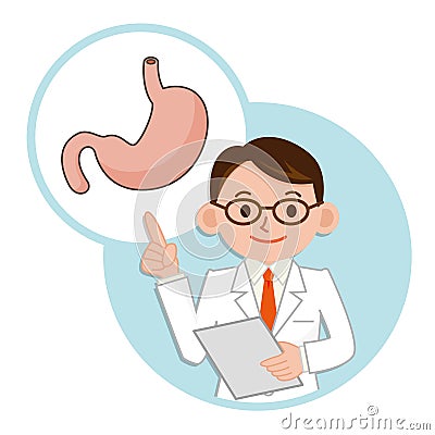 Doctor for a description of the stomach Vector Illustration
