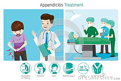 Doctor Diagnose And Operate On Appendicitis Patient Vector Illustration