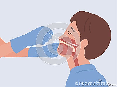 Doctor doing Covid-19 test or DNA test with Man by nasal swab probe with inserting a long cotton swab into the nose and mouth. Vector Illustration