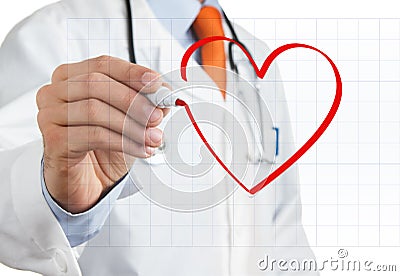 Doctor drawing heart symbol Stock Photo