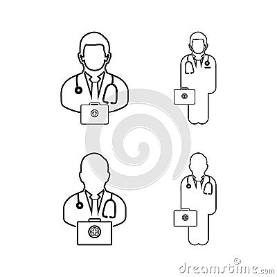 Doctor on duty line icon set. Vector Illustration