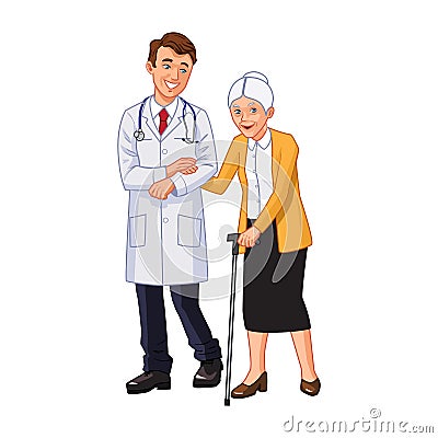 Doctor elderly woman help Vector Illustration