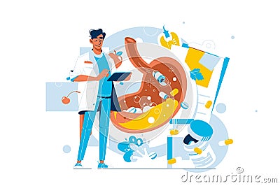 Doctor examine disease and treat stomach Vector Illustration