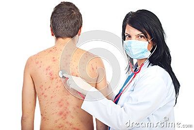 Doctor examine patient with chickenpox Stock Photo