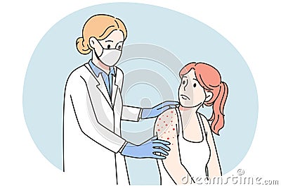 Doctor examine patient with red rash Vector Illustration