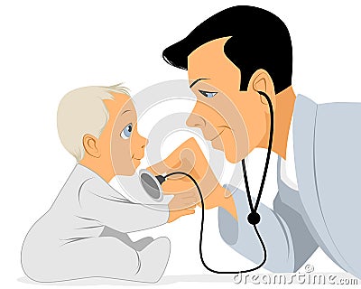 Doctor examines baby Vector Illustration