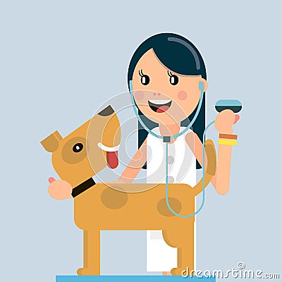 The doctor examines the dog Vector Illustration