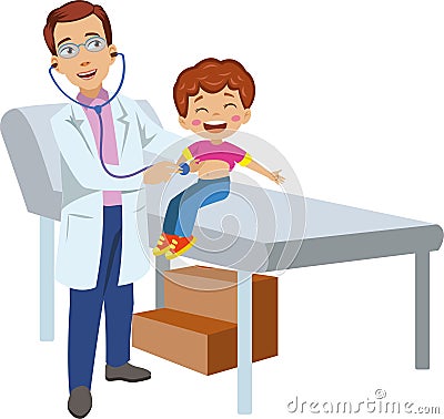 Doctor examines sick cute child Stock Photo