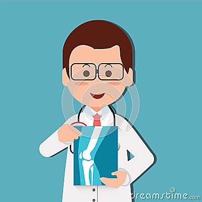 Doctor examining chest x-ray film of patient at hospital. Vector Illustration