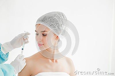 The doctor is examining woman undergo surgery Stock Photo