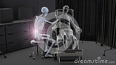A doctor experiencing back pain, 3D illustration Cartoon Illustration