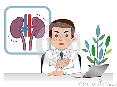 Doctor explaining the sick kidney Vector Illustration