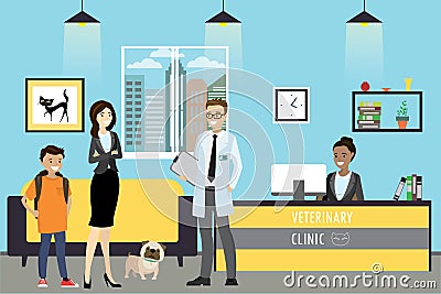 Doctor and family with dog are standing Vector Illustration