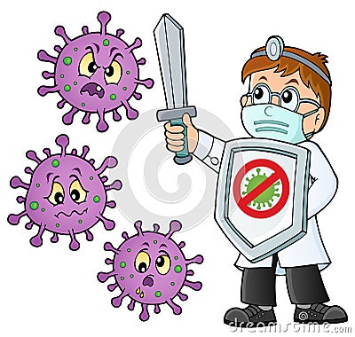 Doctor fighting virus theme image 3 Vector Illustration