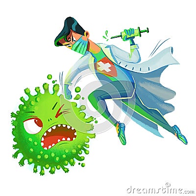 Doctor fights the virus like a superhero Stock Photo